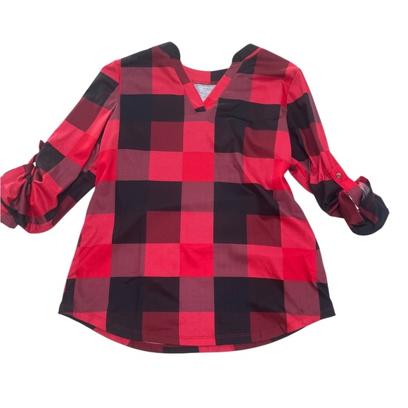 NWOT - Women’s Plaid V-Neck Long Sleeve Blouse – Size Large, Casual Work Top - Picture 15 of 15